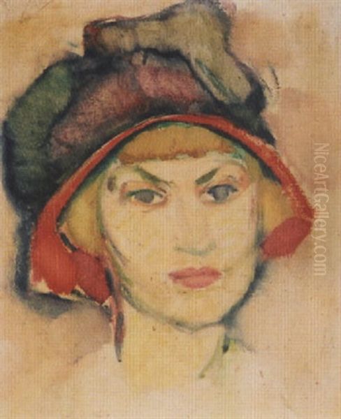 Bildnis Einer Jungen Frau Mit Hut Oil Painting by Ernst Traugott Schiess