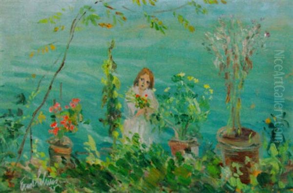 Madchen Im Garten Oil Painting by Ernst Traugott Schiess