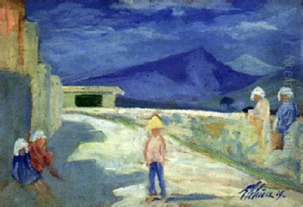 Kinder Auf Der Strase, Spanien Oil Painting by Ernst Traugott Schiess