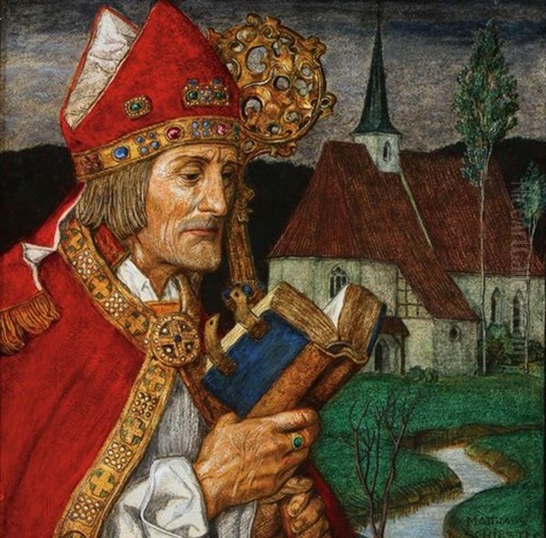 Portrait Of Saint Wolfgang Of Regensberg Oil Painting by Matthaeus Schiestl