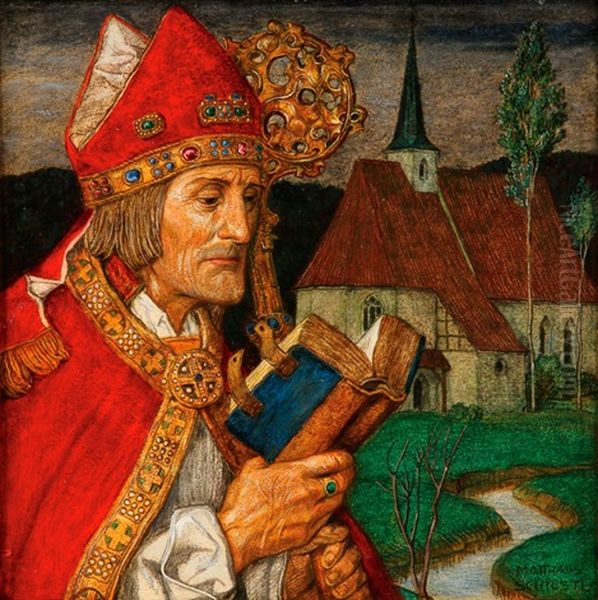 Portrait Of Saint Wolfgang Of Regensberg Oil Painting by Matthaeus Schiestl