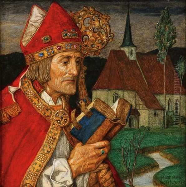 Portrait Of Saint Wolfgang Of Regensberg Oil Painting by Matthaeus Schiestl