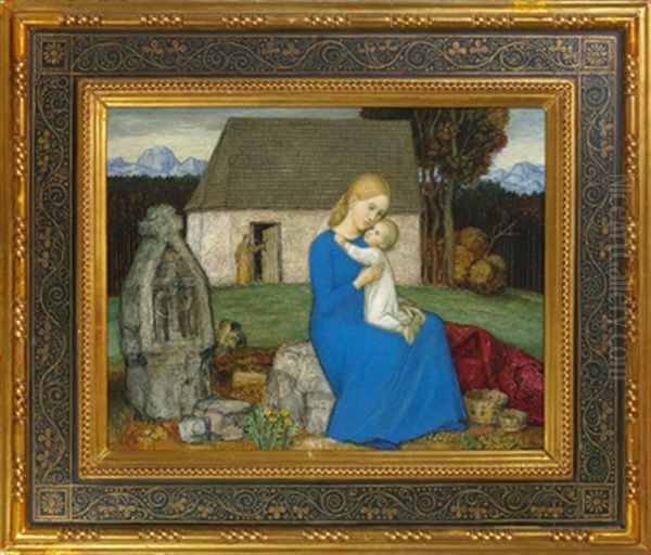 Madonna Mit Kind In Einer Landschaft Sitzend Oil Painting by Matthaeus Schiestl