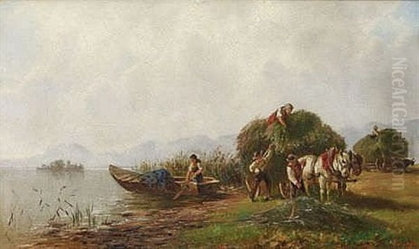 Heuernte Am Chiemsee Oil Painting by Robert (August Rudolf) Schietzold