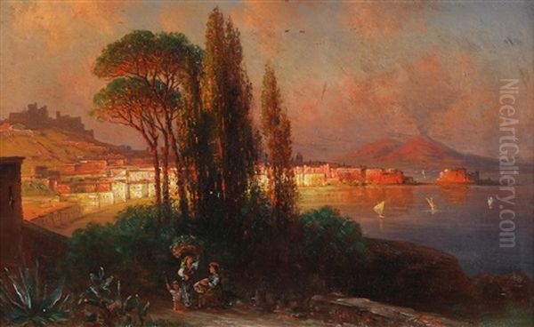 Blick Auf Neapel Und Den Vesuv Oil Painting by Robert (August Rudolf) Schietzold