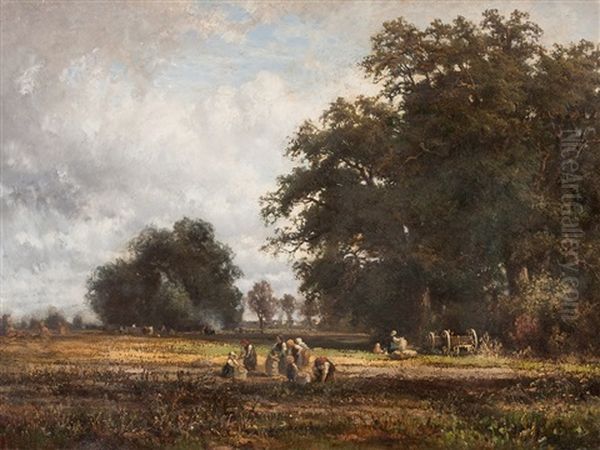 Potato Harvest Oil Painting by Robert (August Rudolf) Schietzold