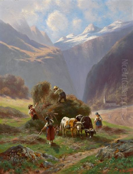 Heuernte Im Hochgebirgstal Oil Painting by Robert (August Rudolf) Schietzold