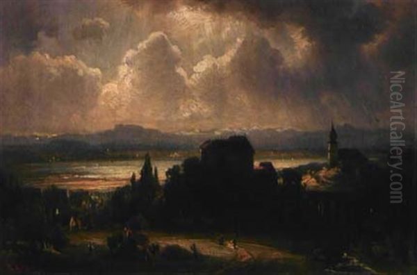 Blick Auf Schloss Starnberg Am Starnberger See Oil Painting by Robert (August Rudolf) Schietzold