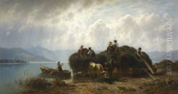 Heuernte Am Chiemsee Oil Painting by Robert (August Rudolf) Schietzold