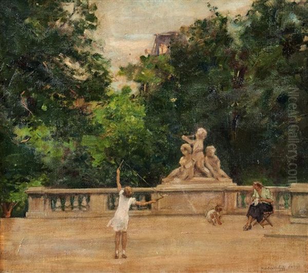 Park Scene At The Burggarten, Vienna Oil Painting by Robert Schiff