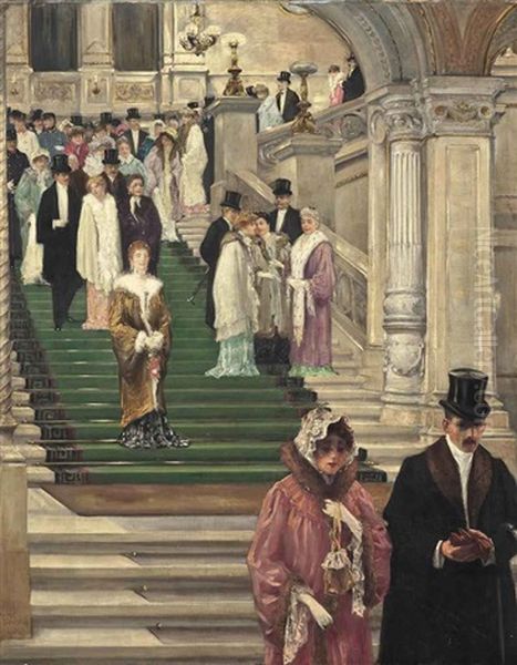 Dignitaries Leaving The Opera, Vienna Oil Painting by Robert Schiff