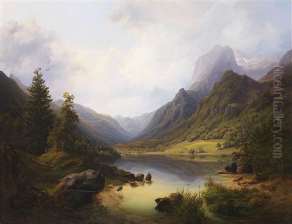 Gebirgslandschaft Mit Stillem See Oil Painting by Anton Schiffer