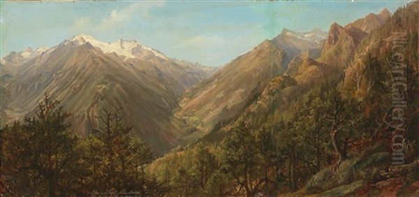 View From Thorl Into The Molda Valley With The Hochalpenspitz Oil Painting by Anton Schiffer