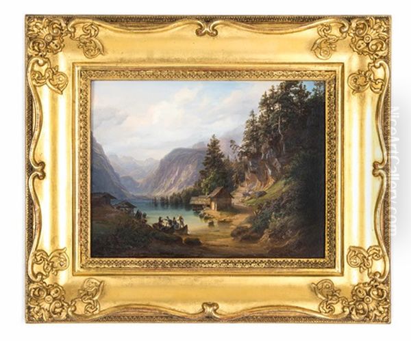 Am Hallstatter See Oil Painting by Anton Schiffer