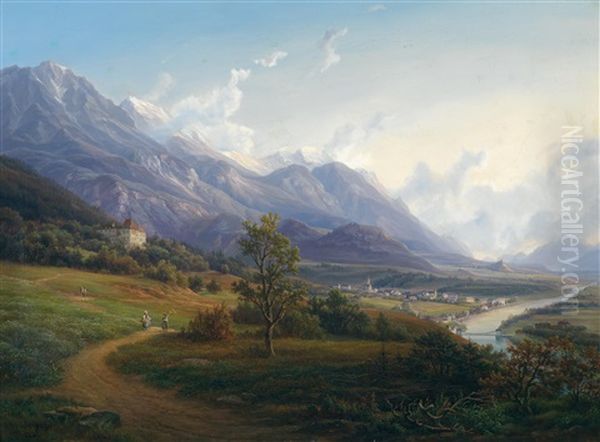 Ansicht Von Jenbach Mit Schlos Tratzberg Im Inntal Oil Painting by Anton Schiffer