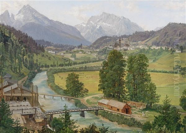 Blick Auf Berchtesgaden Oil Painting by Anton Schiffer