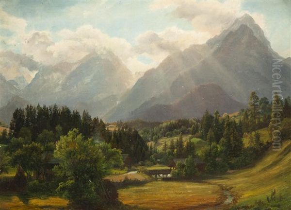 Alpenlandschaft Oil Painting by Anton Schiffer