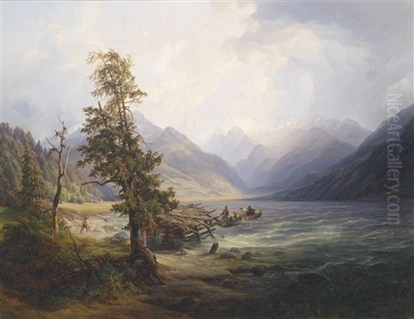 Partie Am Zellersee Bei Nahendem Gewitter Oil Painting by Anton Schiffer