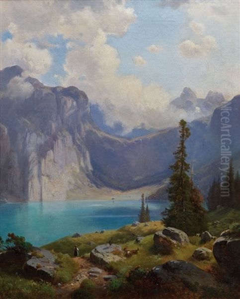 Atmospharische Darstellung Eines Alpensees Oil Painting by Anton Schiffer