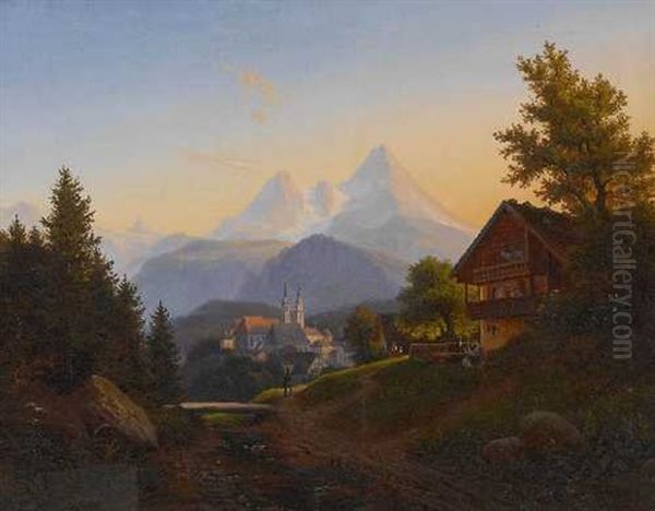 Blick Auf Berchtesgaden Mit Watzmann Oil Painting by Anton Schiffer