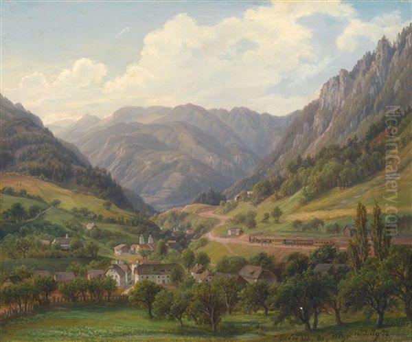 Blick Auf Markt Weyer In Oberosterreich Zwischen Steyr Und Waidhofen/ybbs Oil Painting by Anton Schiffer