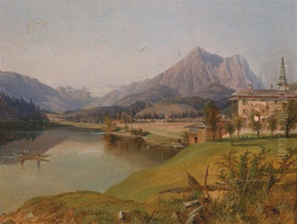 Blick Auf Den Dachstein Von Seewirth, Altausee Aus Oil Painting by Anton Schiffer