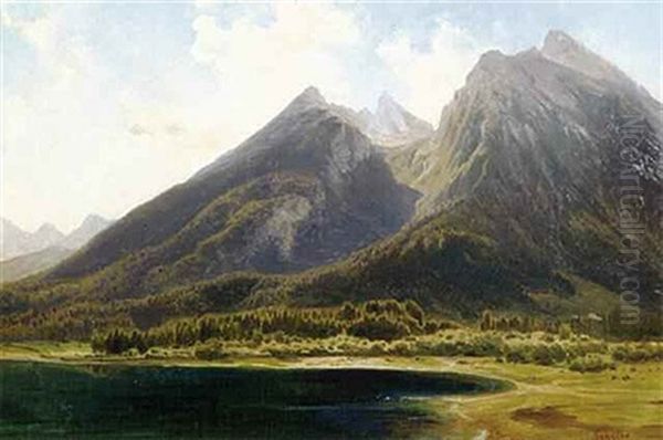 Der Hochkalter Am Hintersee Oil Painting by Anton Schiffer