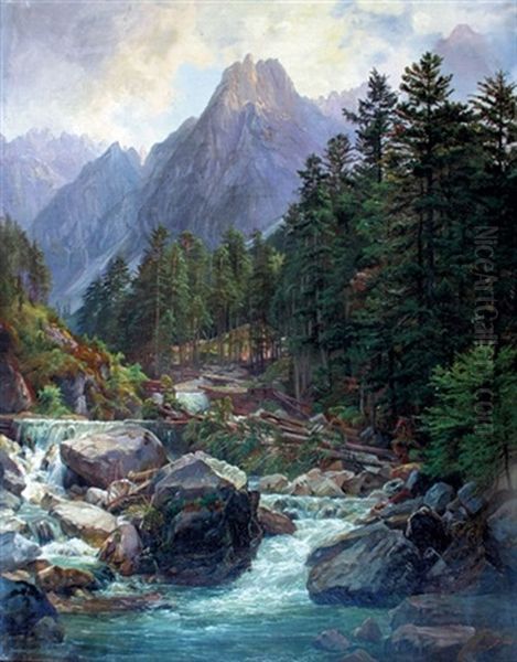 Parthie Am Weg Zum Gosausee Im Salzkammergut Oil Painting by Anton Schiffer