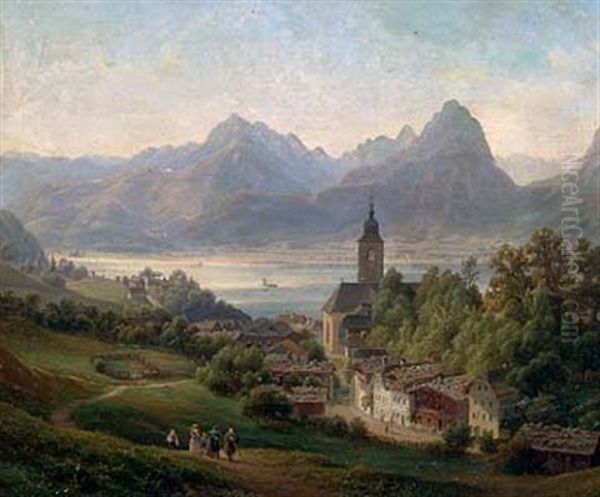 St. Wolfgang Im Salzkammergut Oil Painting by Anton Schiffer