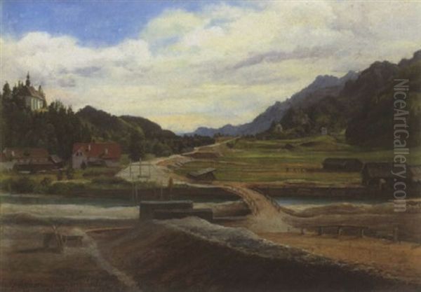 Bruckenbau Bey Arnoldstein In Oberkarnthen Oil Painting by Anton Schiffer