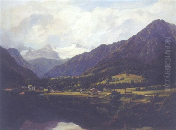 Der Altausee'r See Mit Dem Dachstein Oil Painting by Anton Schiffer