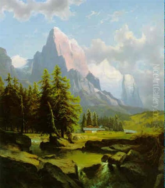 Well Und Wetterhorn Oil Painting by Anton Schiffer