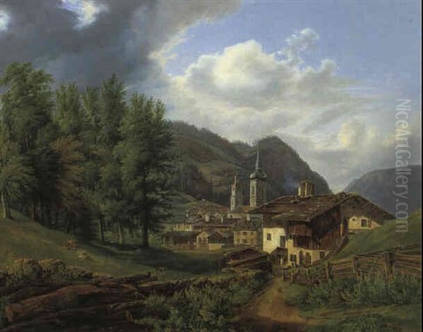 Ansicht Von Matrei Am Brenner Oil Painting by Anton Schiffer