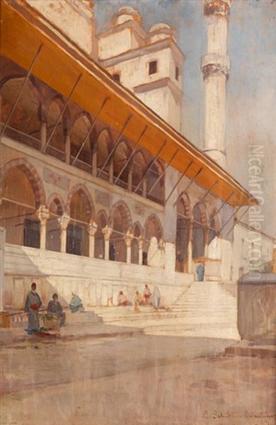 Vor Einer Moschee In Konstantinopel Oil Painting by Ezio Schiffi