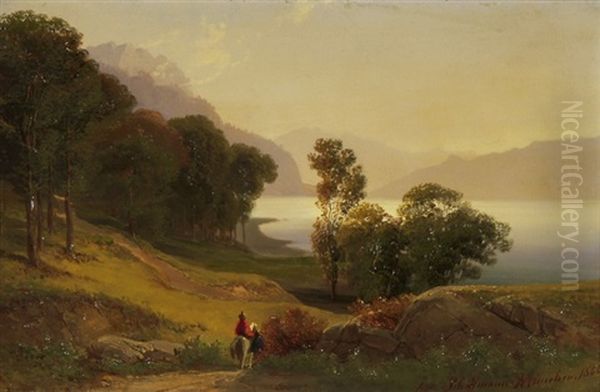 Seelandschaft Mit Reiter Oil Painting by Jost Joseph Niklaus Schiffmann