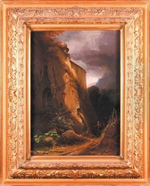 Mnich Przy Gorskiej Kapliczce Oil Painting by Jost Joseph Niklaus Schiffmann