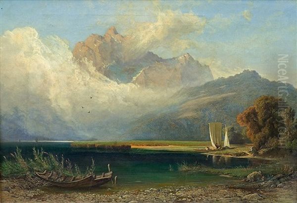 Alpen Lake Oil Painting by Jost Joseph Niklaus Schiffmann