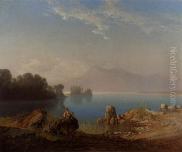 Vierwaldstattersee Mit Rigi Von Meggen Aus Oil Painting by Jost Joseph Niklaus Schiffmann