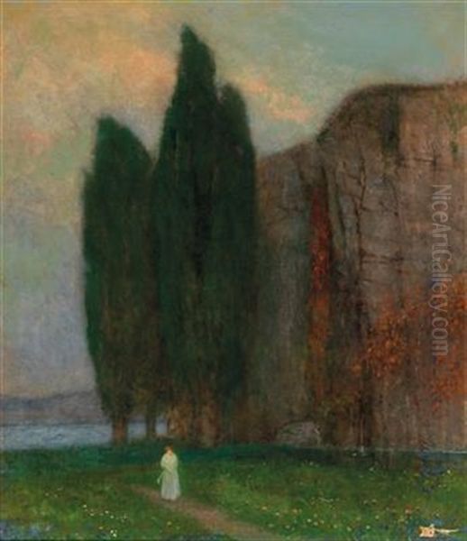 Landscape With A Figure Of A Girl Oil Painting by Jacob Schikaneder