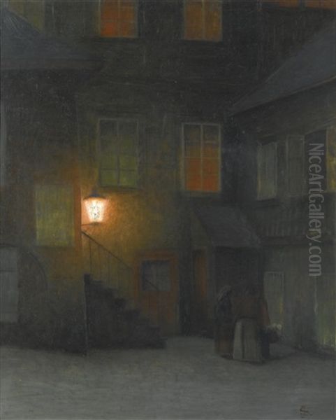 A Courtyard In Prague Old Town Oil Painting by Jacob Schikaneder