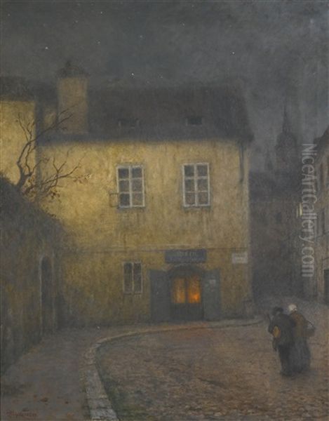 A Street Corner In Prague Oil Painting by Jacob Schikaneder