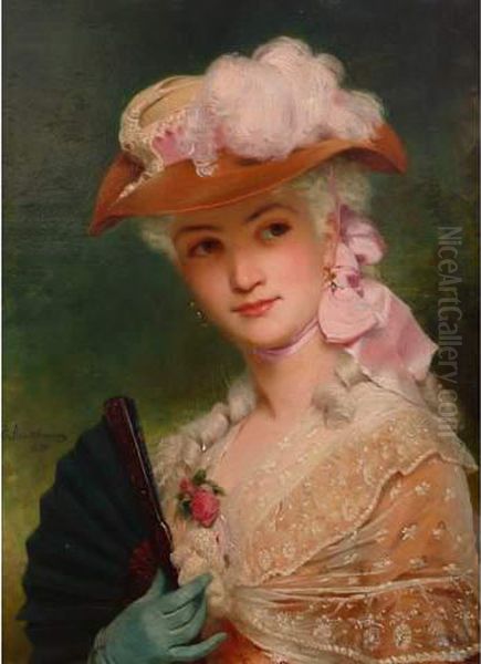 Portrait D Une Elegante A L Eventail Oil Painting by Charles Edouard Boutibonne