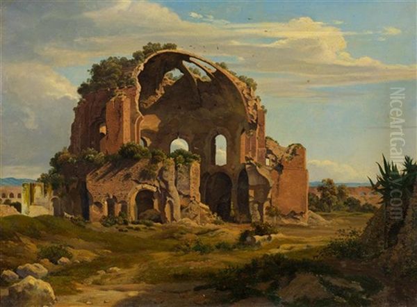 Antike Tempelruine In Der Campagna Oil Painting by Johann Heinrich Schilbach