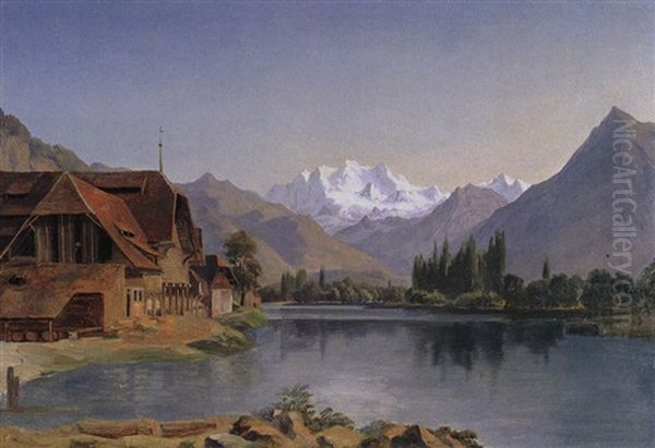 Alpenlandschaft Mit Jungfrau Oil Painting by Johann Heinrich Schilbach