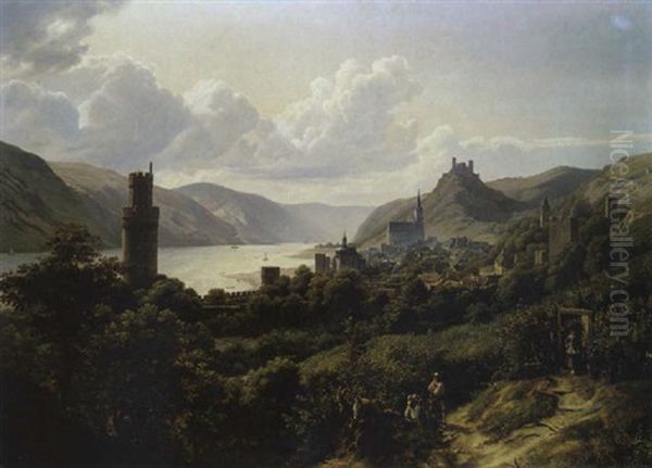 Rheinlandschaft Mit Oberwesel Oil Painting by Johann Heinrich Schilbach