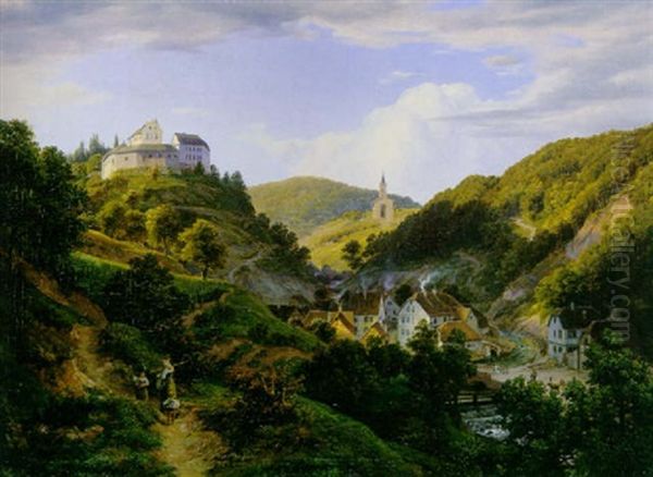 Schloss Schonberg An Der Bergstrasse Oil Painting by Johann Heinrich Schilbach