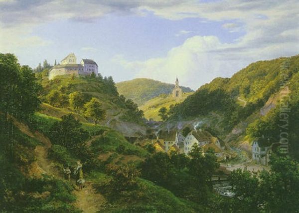 Schlos Schonberg An Der Bergstrase Oil Painting by Johann Heinrich Schilbach