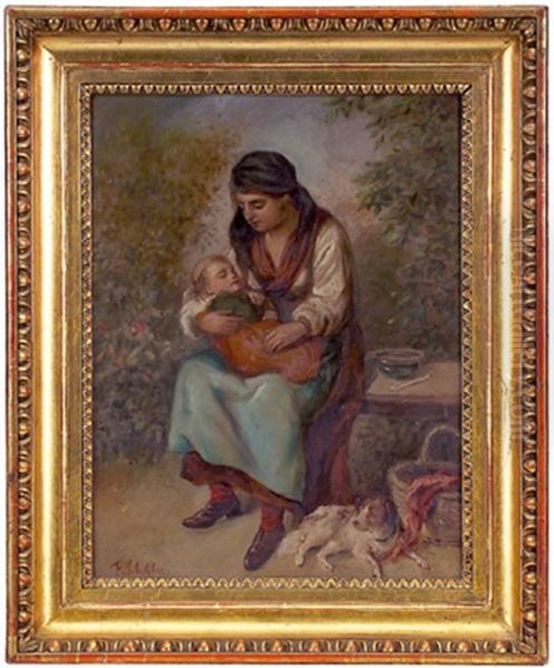 Mutter Mit Kind Oil Painting by Friedrich Schilcher