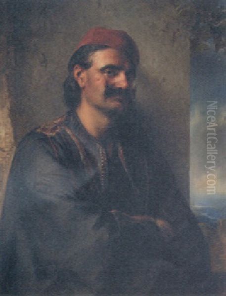 Portrait Of A Greek Man In National Costume Oil Painting by Friedrich Schilcher