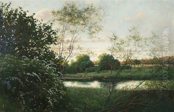 Summer Evening By The River Oil Painting by Andrej Nikolajevich Schilder